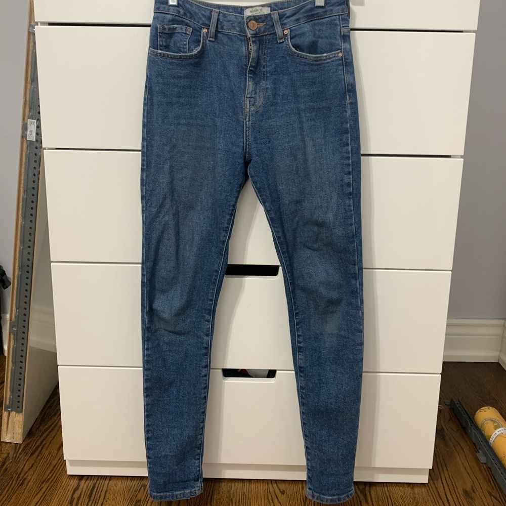 Plain blue high waisted jeans